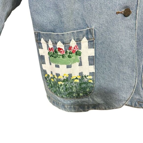 Sunbelt Denim Vintage HandPainted Stonewash Oversized Jacket Garden scene Large - Picture 5 of 11